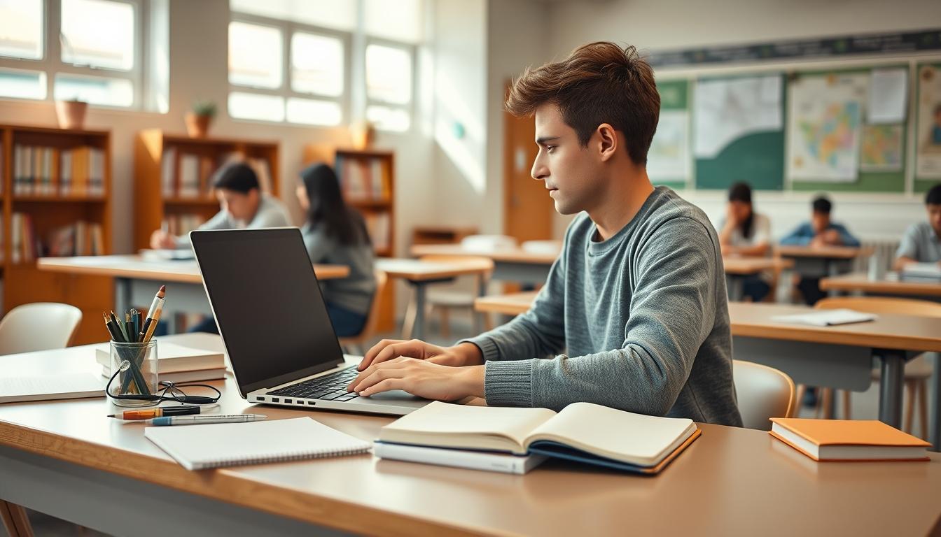 Student using a study guide to organize academic notes